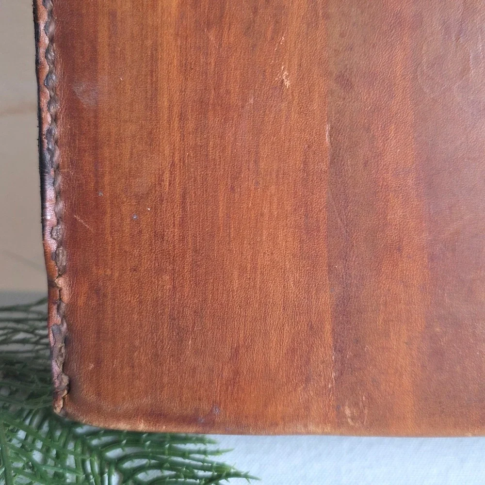 Vintage Handmade Leather Satchel Boxy Field Bag Cognac Brown Hand Stitched